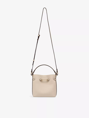 Cream Leather Magnetic Snap Mini Bucket Crossbody Bag