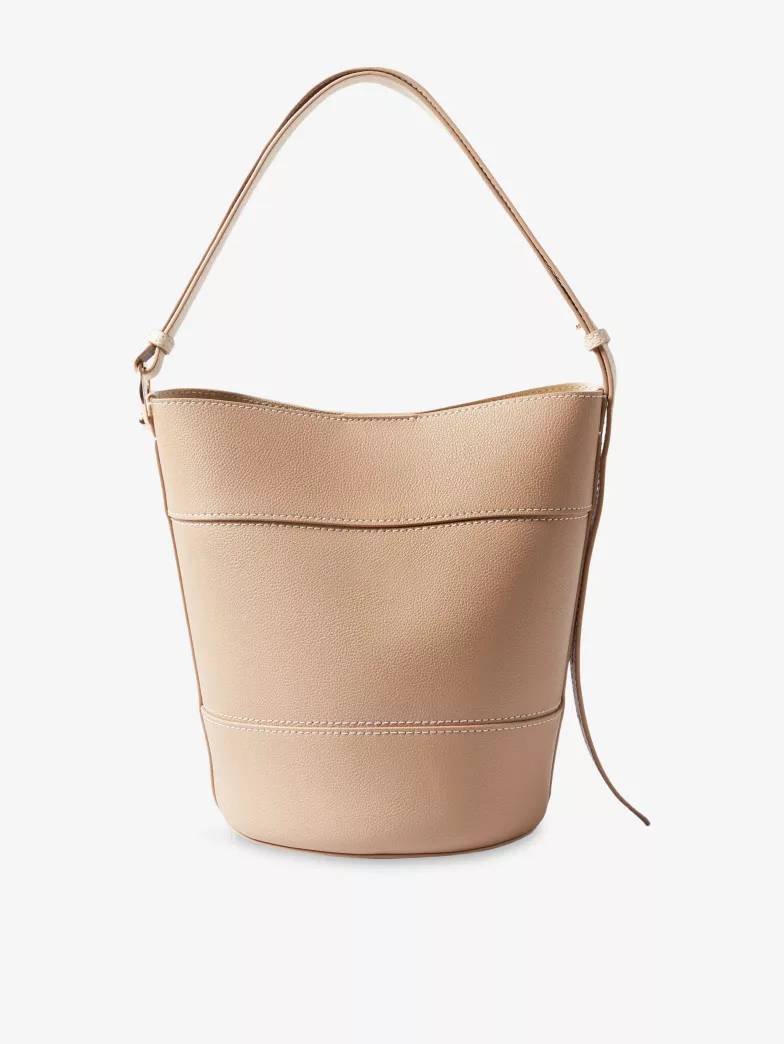 Nude Grained Magnetic Adjustable Shoulder Bucket Bag