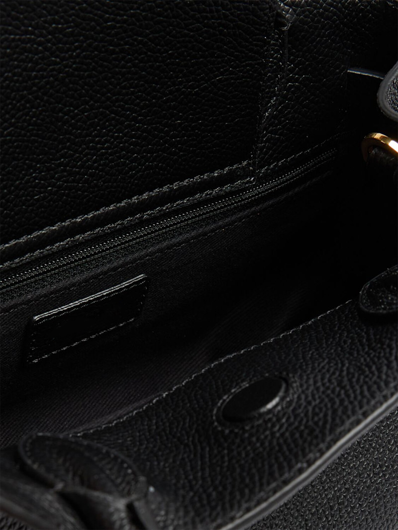 Black Grained Leather Gold Lock Top Handle Tote Bag