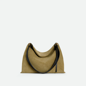 Olive Suede Two-Strap Hobo Shoulder Bag