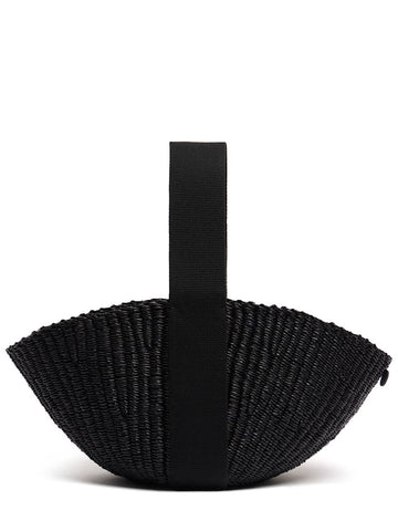 Black Handwoven Napier Grass Top Handle Basket Bag