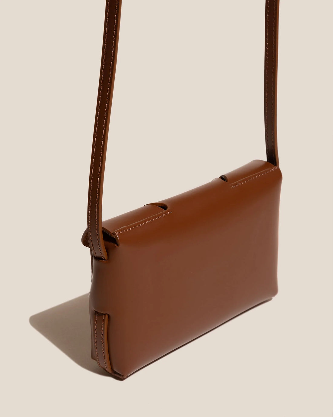 Tan Geometric Stitch Magnetic Mini Crossbody Bag