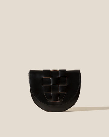 Black Woven Front Saddle Adjustable Strap Crossbody Bag