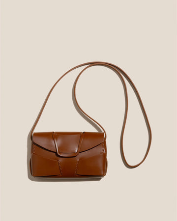 Tan Geometric Stitch Magnetic Mini Crossbody Bag