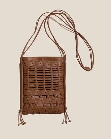 Chestnut Hand Woven Leather Magnetic Crossbody Pouch
