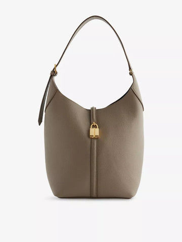 Taupe Grained Lock Detail Soft Hobo Shoulder Bag