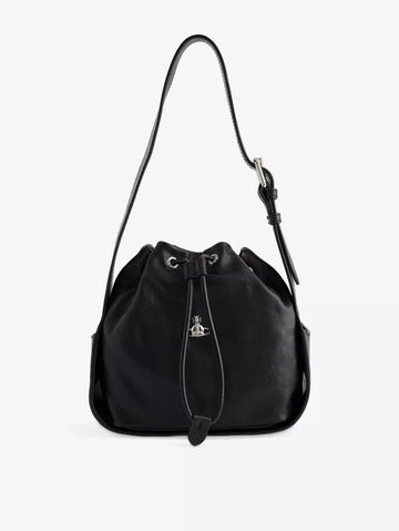 Black Soft Drawstring Logo Mini Bucket Shoulder Bag