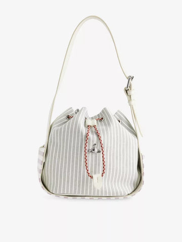 Striped Canvas Drawstring Mini Bucket Shoulder Bag