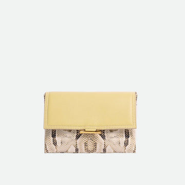 Lemon Snake Print Color Block Fold Magnetic Crossbody Clutch Bag