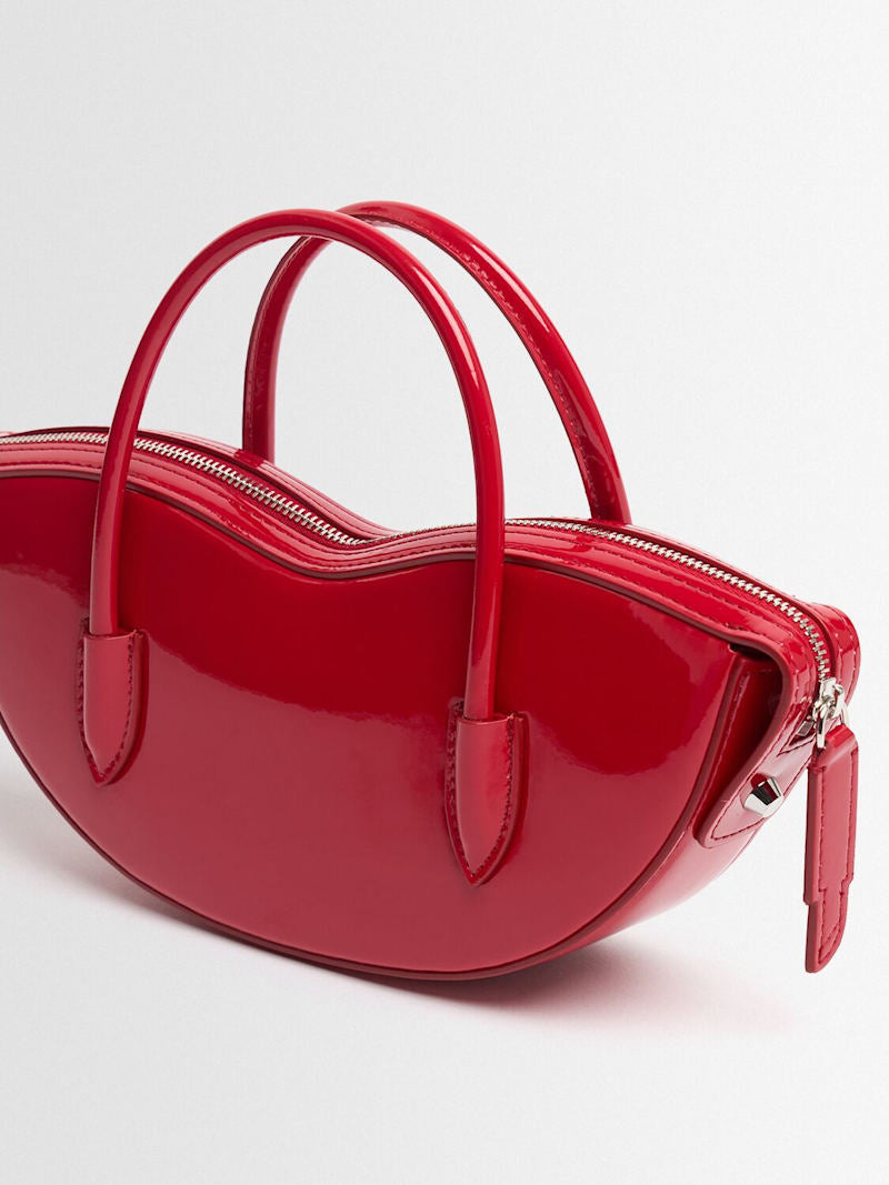 Glossy Red Lip Shaped Double Top Handle Mini Handbag