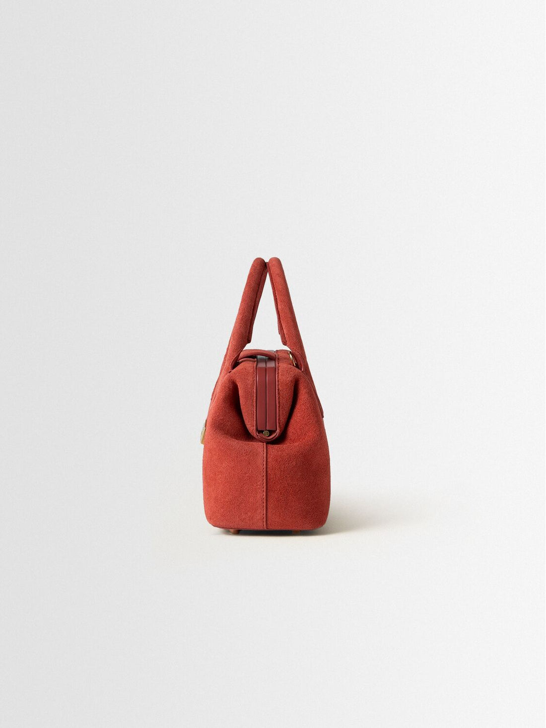 Rust Suede Metal Frame Mini Top Handle Bag